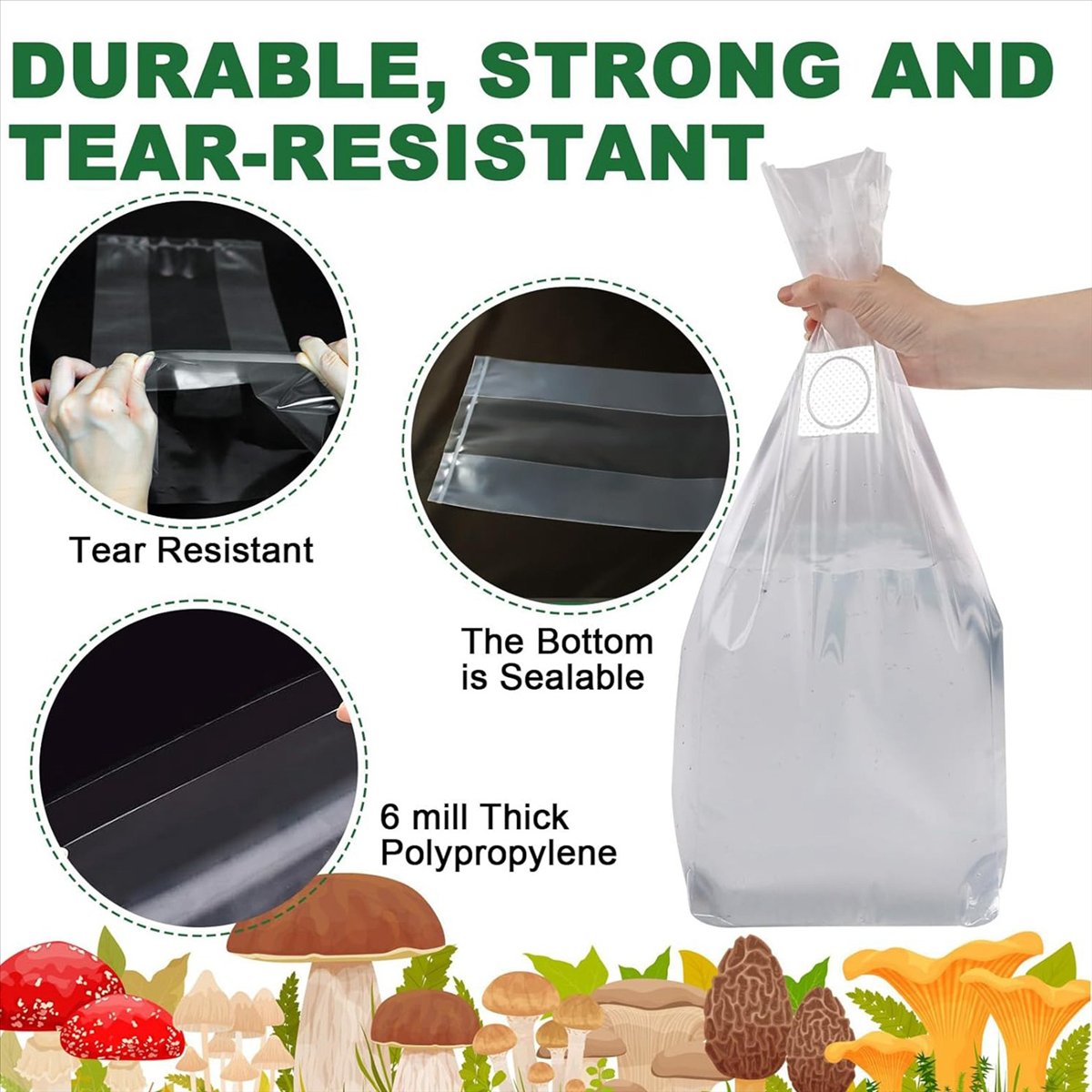 Mushroom Grow Bags,25 Pack Pol - огляд і ціна Mushroom Spawn Bag